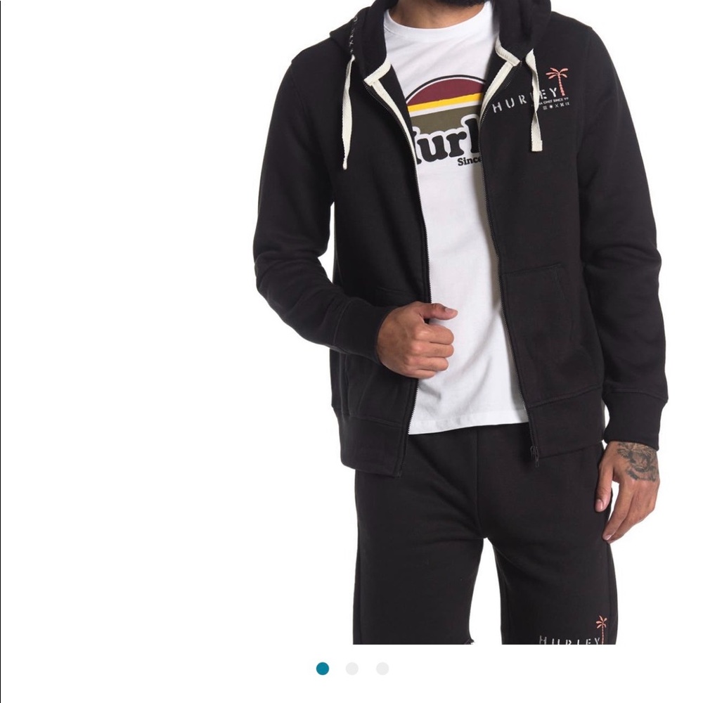 Hurley Palm Tree Logo Black Fleeced Lined Zip Up Hoodie NWT